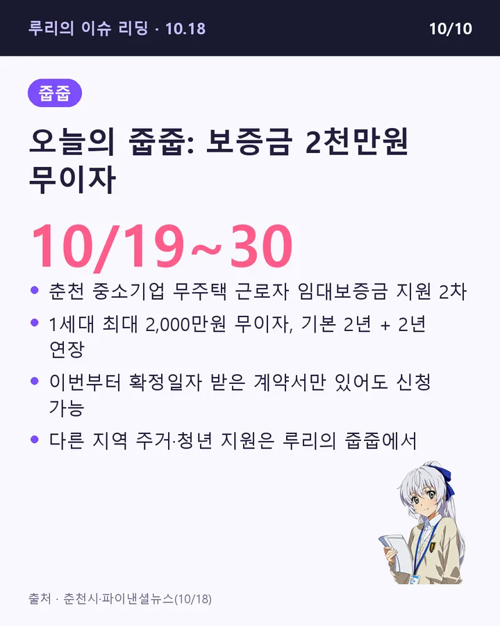오늘의 줍줍: 보증금 2천만원 무이자